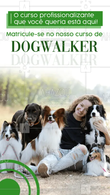posts, legendas e frases de dog walker & petsitter para whatsapp, instagram e facebook: Estamos com vagas abertas para o nosso curso profissionalizante de DogWalker, não perca está oportunidade 😉 #AhazouPet #dog #cursos #profissional  #dogwalk  #dogwalker 