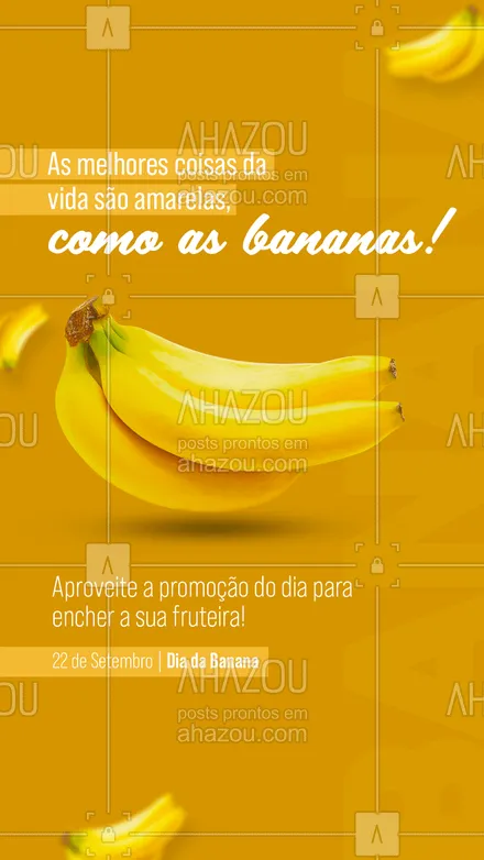 posts, legendas e frases de hortifruti para whatsapp, instagram e facebook: Além de melhorar o seu humor e bem estar, a banana é repleta de vitaminas e nutrientes para o seu corpo! 🍌
#diadabanana #banana #ahazoutaste  #hortifruti  #vidasaudavel  #alimentacaosaudavel  #frutas 