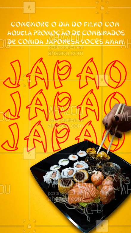 posts, legendas e frases de cozinha japonesa para whatsapp, instagram e facebook: Comer uma comidinha japonesa é muito bom e comer por preços incríveis e para comemorar o dia dos filhos (05 de abril) é melhor ainda. Aproveite nossa promoção e comemore essa data especial da forma mais deliciosa.  

#comidajaponesa #cozinhajaponesa  #sushillife  #sushilovers #ahazoutaste #temakeria #promocional #promoção #diadofilho #05deabril #celebração