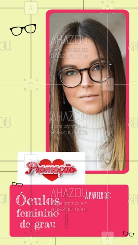 posts, legendas e frases de óticas  para whatsapp, instagram e facebook: Venha conferir nosso promoção de óculos feminino de grau, temos vários modelos lindos! #óculos #Ahazou #promo 