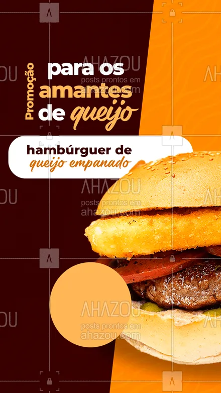 posts, legendas e frases de hamburguer para whatsapp, instagram e facebook: Nosso delicioso hambúrguer de queijo empanado está esperando para fazer o seu dia mais feliz, peça já o seu!🍔#hamburgueria #burger #ahazoutaste #promoção #queijoempanado