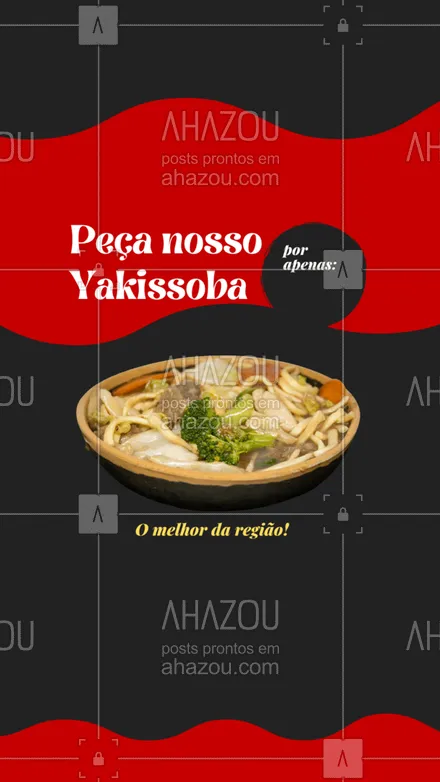 posts, legendas e frases de cozinha japonesa para whatsapp, instagram e facebook: Nosso delicioso yakissoba está em promoção essa semana! Aproveite e peça já o seu. #yakissoba #gastronomia #culinaria #comidajaponesa #ahazoutaste 