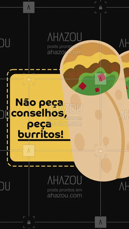 posts, legendas e frases de cozinha mexicana para whatsapp, instagram e facebook: A opção que vai te fazer feliz e ainda matar sua fome é: pedir burritos! #burrito #comidamexicana #delivery #ahazoutaste #cozinhamexicana #vivamexico 