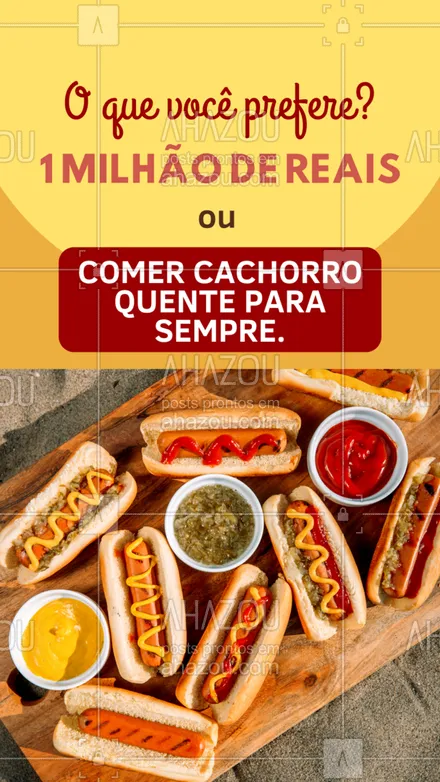 posts, legendas e frases de hot dog  para whatsapp, instagram e facebook: É claro que a resposta é comer cachorro quente para sempre, né!? 🤣🤣#diadocachorroquente #ahazoutaste #cachorroquente  #hotdog 