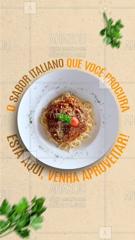posts, legendas e frases de cozinha italiana para whatsapp, instagram e facebook: Temos diversos pratos italianos, escolha o seu e delicie-se! 🍝 #ahazoutaste #pasta #restauranteitaliano #massas #comidaitaliana #italianfood #cozinhaitaliana #italy