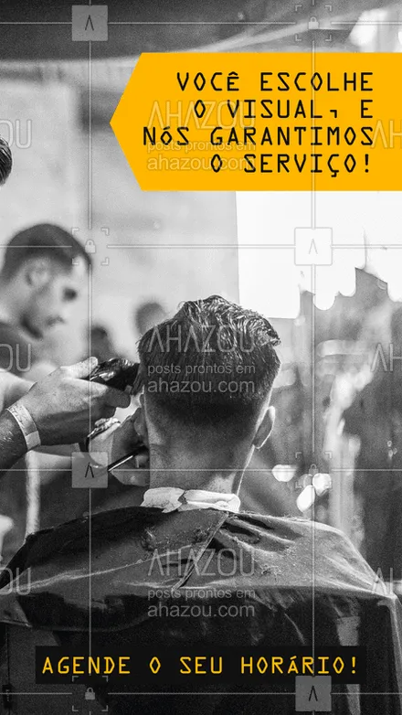 posts, legendas e frases de barbearia para whatsapp, instagram e facebook: Agende o seu horário e venha dar um tapa no visual com quem entende! ? #barbearia #barber #ahazou #cabelomasculino #barbershop