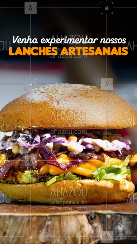 posts, legendas e frases de hamburguer para whatsapp, instagram e facebook: Deliciosos lanches artesanais esperando por você, venha saborear. 🍔 #ahazoutaste #artesanal #burger #burgerlovers #hamburgueria #hamburgueriaartesanal 