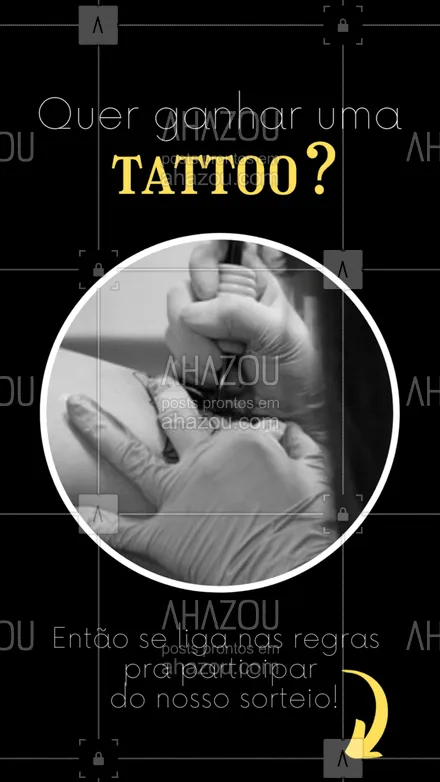 posts, legendas e frases de estúdios, tatuadores & body piercer para whatsapp, instagram e facebook: ??? ATENÇÃO, SORTUDES!! ??? 
Corre aqui participar do nosso SORTEIO DE TATTOO!!! ??
Nosso estúdio vai disponibilizar uma tatuagem no valor de R$800,00 pra agradecer o pessoal que curte e acompanha o nosso trabalho: vocês! ?? então fiquem de olho no passo a passo pra concorrer:

➡  seguir nosso perfil;
➡  curtir essa postagem & compartilhar nos seus stories por 24h;
➡  marcar 3 amigos nos comentários* 

*vale comentar QUANTAS VEZES QUISER pra aumentar suas chances, mas... NÃO PODE: 

➡ repetir os perfis;
➡ marcar fakes, contas comerciais ou empresas.
⠀
No dia do sorteio, vamos confirmar se quem venceu o sorteio também seguiu todas as regras de participação. Quem não tiver feito todas as etapas corretamente será automaticamente desclassificado, mas se estiver tudo certinho já poderemos conversar melhor sobre a sua futura tattoo e marcar a sessão ?? bora participar?
⠀
O sorteio será no dia __ e o resultado será divulgado no mesmo dia, aqui mesmo no nosso perfil. Vamos considerar todas as marcações feitas até o momento do sorteio, às __ horas. Não percam tempo, ein?! ??? BOA SORTE!! #AhazouInk #tatuagem #sorteiodetattoo #tattoo 
