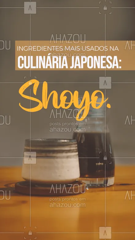 posts, legendas e frases de cozinha japonesa para whatsapp, instagram e facebook: Uma forma de contornar o uso de sal e diminuir assim sua quantidade, o shoyo é o condimento que acompanha a maioria dos pratos japoneses. É um molho feito a partir da fermentação da soja com cereal torrado, água e sal marinho. Utilizado para substituir o sal, dar cor e sabor ao alimentos.  #CozinhaJaponesa #dicas #ahazoutaste #curiosidades #ingredientes #culinária