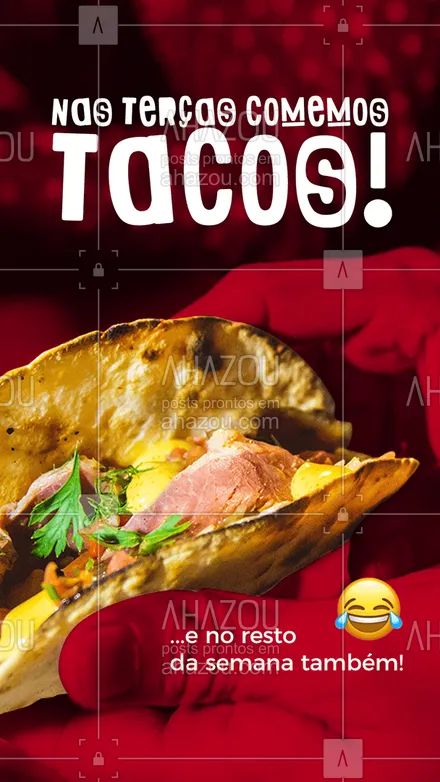 posts, legendas e frases de cozinha mexicana para whatsapp, instagram e facebook: Terça feira é dia de comer tacos! E você, já pediu o seu?? #tacotuesday #ahazoutaste #gastronomia #comida #comidamexicana #mexicanfood #mexicanfoodlover #ahazoutaste 