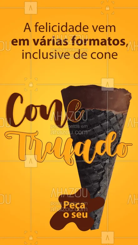 posts, legendas e frases de confeitaria para whatsapp, instagram e facebook:  Não tem quem não fique feliz comendo um cone trufado! ?
#ConeTrufado #Doces #ahazoutaste  #confeitaria #confeitariaartesanal