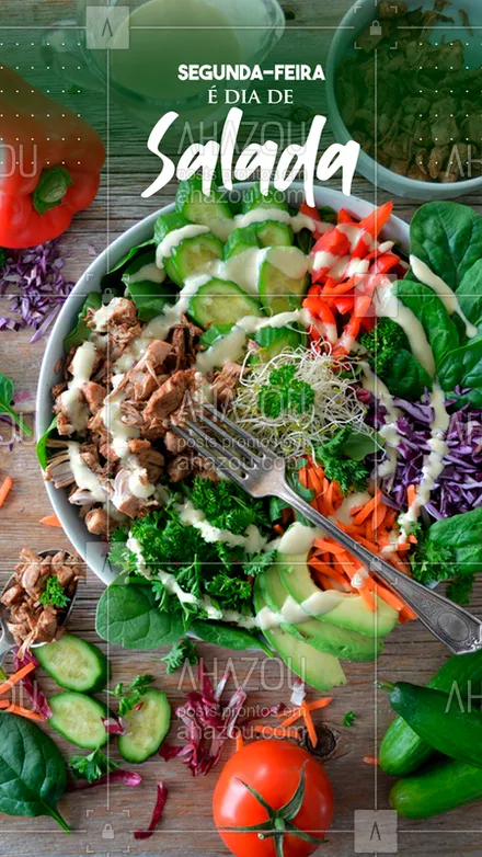posts, legendas e frases de saudável & vegetariano para whatsapp, instagram e facebook: Segunda-feira é sempre dia de recomeçar a dieta e começar saudável depois de ter jacado no final de semana. 

#salada #saudável #vegetais #comaverde #ahaoutaste