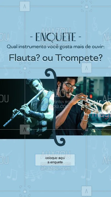 posts, legendas e frases de música & instrumentos para whatsapp, instagram e facebook: Quando se trata de ouvir um instrumento, qual dos dois você gosta mais? Flauta ou Trompete? Comente o seu preferido!
#AhazouEdu #flauta #trompete  #instrumentos  #música 
