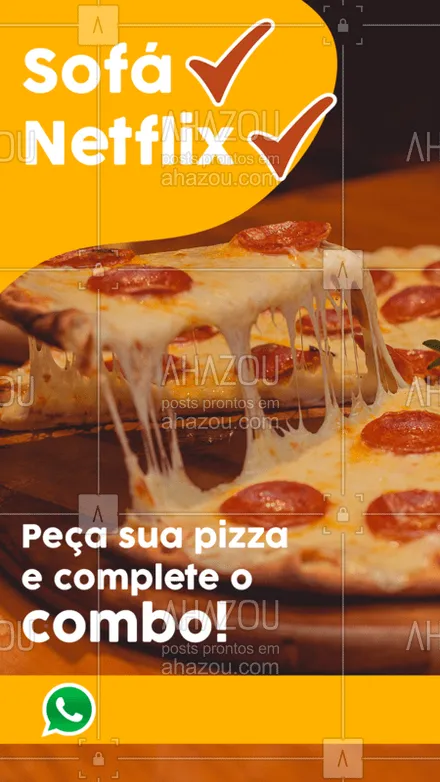 posts, legendas e frases de pizzaria para whatsapp, instagram e facebook: Complete o seu combo da quarentena e peça pizza delivery! #pizza #pizzaria #delivery #ahazoutaste #quarentena #bandbeauty