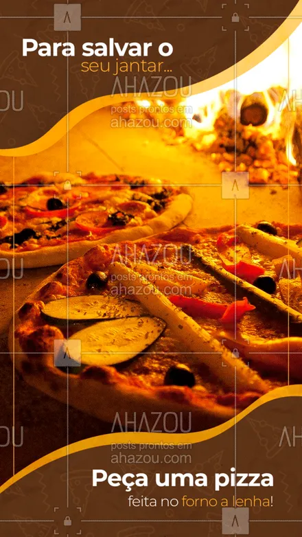 posts, legendas e frases de pizzaria para whatsapp, instagram e facebook: Salve o seu jantar de forma deliciosa com as nossas pizzas preparadas no forno a lenha, é só escolher o seu sabor favorito e aproveitar ?? #ahazoutaste  #pizzaria #pizza #pizzalife #fornoalenha #sabores #jantar 