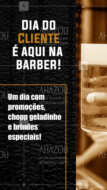 posts, legendas e frases de barbearia para whatsapp, instagram e facebook: Para comemorar o dia daqueles que são parte do nosso sucesso, preparamos um dia especial com promoções, brindes e aquele chopp geladinho! Não perca! Já garante teu horário pra ficar com o cabelo na régua (xx) xxxx-xxxx 📱
#barber #diadocliente #barbearia #barbershop #AhazouBeauty  #barbeirosbrasil  #barbeiromoderno  #barba  #barberLife 