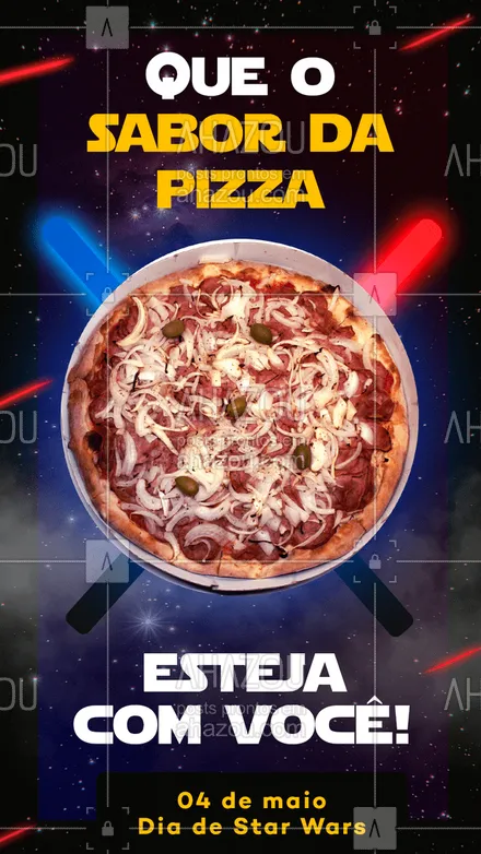 posts, legendas e frases de pizzaria para whatsapp, instagram e facebook: Que tal comemorar o dia de Star Wars com a melhor pizza das galáxias? Entre em contato e peça já a sua! #pizzaria #pizza #pizzalife #ahazoutaste #pizzalovers #StarWars #diadestarwars  