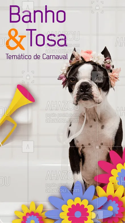 posts, legendas e frases de petshop para whatsapp, instagram e facebook: Seu pet também merece curtir a folia cheirosinho! Traga-o para um banho & tosa temático de Carnaval ? #carnaval #ahazoupet #pet #pets #carnavalpet