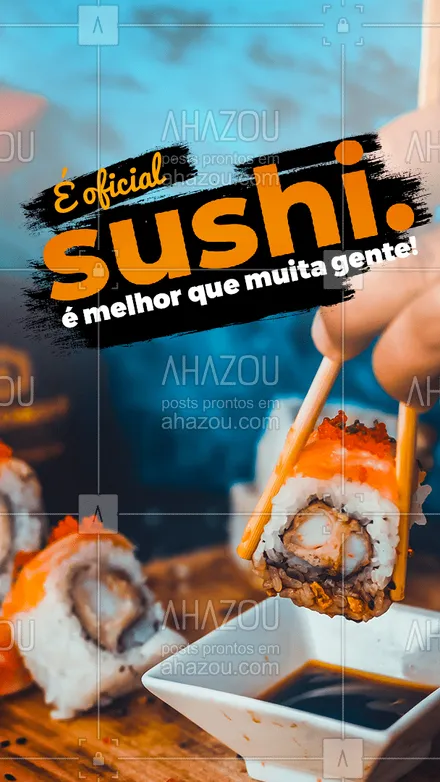 posts, legendas e frases de cozinha japonesa para whatsapp, instagram e facebook: Às vezes a melhor companhia que se pode ter, é de um delicioso sushi! Então entre em contato e peça já o seu! #japa #sushidelivery #sushitime #ahazoutaste #japanesefood #comidajaponesa #sushilovers