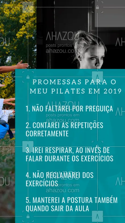 posts, legendas e frases de fisioterapia para whatsapp, instagram e facebook: E aí, quem vai cumprir todas essas promessas no Pilates? #pilates #fisio #ahazou #pilatesporamor #metas #2019