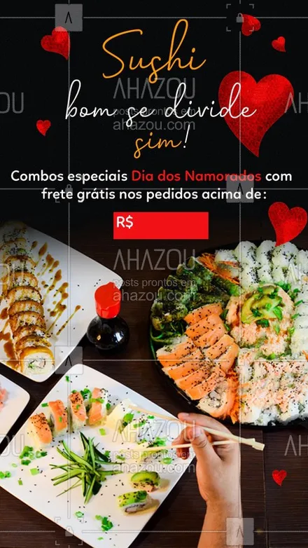 posts, legendas e frases de cozinha japonesa para whatsapp, instagram e facebook: Comer sushi é bom ?
Mas dividir com quem a gente ama, é melhor ainda! 
No Dia dos Namorados tem combos especiais com frete grátis para você comemorar a data ao lado do seu amor ❤ 

#DiaDosNamorados #CombosEspeciais #ComidaJaponesa #sushi #ahazoutaste  #sushitime #sushilovers #sushidelivery
