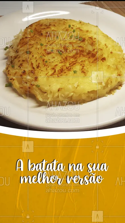 posts, legendas e frases de comidas variadas para whatsapp, instagram e facebook: Batata é boa de qualquer forma, mas a nossa batata rosti… Quem prova, jamais esquece! #batata #batatarosti #ahazoutaste #eat #ilovefood 