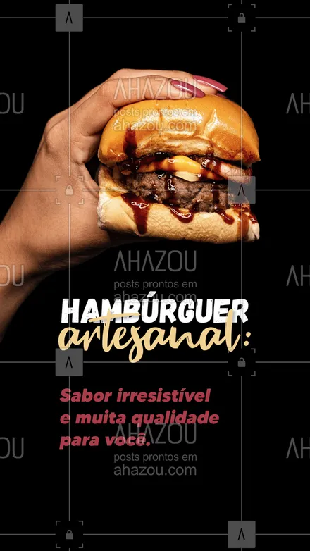 posts, legendas e frases de hamburguer para whatsapp, instagram e facebook: Aqui você tem certeza de ter a melhor experiência gastronômica com um hambúrguer artesanal maravilhoso e preparado com os melhores ingredientes. Então aproveite para nos visitar ou peça o seu por delivery. #artesanal #burger #burgerlovers #ahazoutaste #hamburgueria #hamburgueriaartesanal #sabor #qualidade #opções #cardápio #hambúrguerartesanal