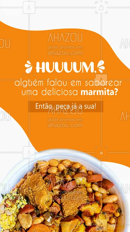 posts, legendas e frases de marmitas para whatsapp, instagram e facebook: Marmitas deliciosas, peça já a sua e sinta todo esse sabor. 😋🥘 #ahazoutaste #comidacaseira #comidadeverdade #marmitas #marmitex 