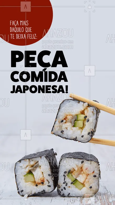 posts, legendas e frases de cozinha japonesa para whatsapp, instagram e facebook:  Não tem quem não fique mais feliz comendo comida japonesa! ??
#ComidaJaponesa #Japa #ahazoutaste  #sushitime #japanesefood