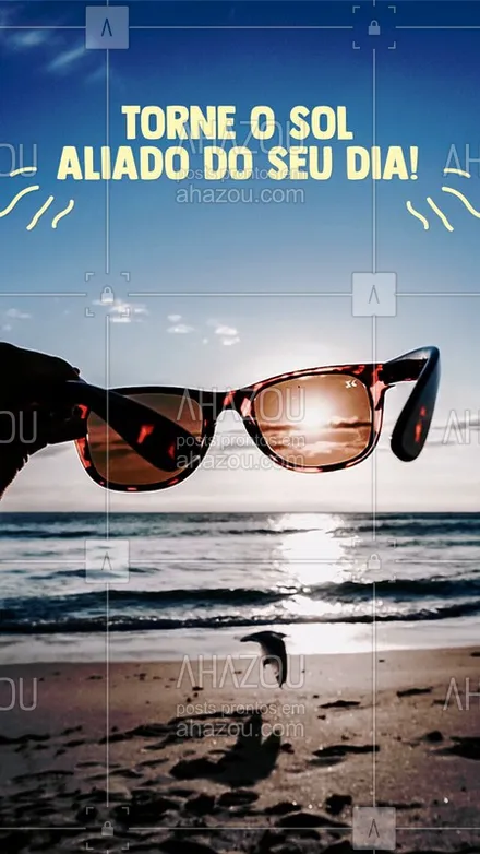posts, legendas e frases de óticas  para whatsapp, instagram e facebook: Deixe o sol ajudar no seu look com as nossas armações !? #ahazou #óculos #óculosdesol #óculosescuro #proteção #estilo #proteçãosolar