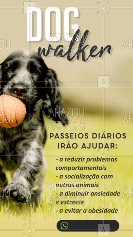 posts, legendas e frases de dog walker & petsitter para whatsapp, instagram e facebook: Benefícios dos passeios diários com seu cão!
Entre em contato e agende um passeio agora!

#dogwalker #ahazou #pet #passeio #cachorro #beneficios