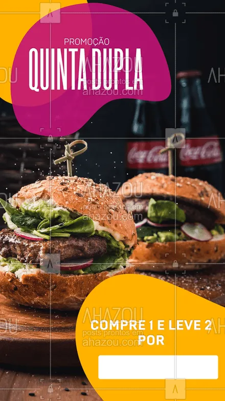 posts, legendas e frases de hamburguer para whatsapp, instagram e facebook: Que quinta insana é essa?!?!?!
Somente hoje você compra um burger e ganha outro!
Vem ver!!!
#ahazou #burger #quinta #comer #instafood 