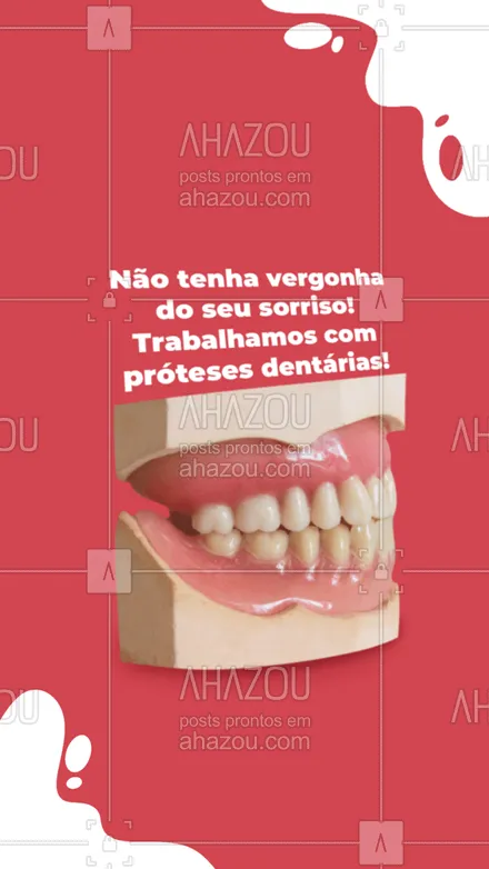 posts, legendas e frases de odontologia para whatsapp, instagram e facebook: Teve queda de dentes ultimamente? Resolvemos isso com nossas próteses dentárias! #AhazouSaude #bemestar  #odonto  #odontologia  #saude 