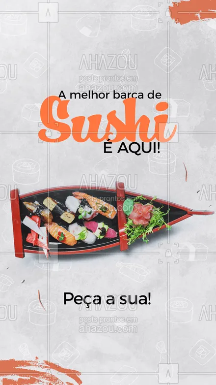 posts, legendas e frases de cozinha japonesa para whatsapp, instagram e facebook: Tá esperando o quê para comer essa deliciosa barca de sushi?! Peça a sua agora mesmo! 
#sushi #barcadesushi #comidajaponesa #ahazoutaste #sushilovers  #sushidelivery  #japa 