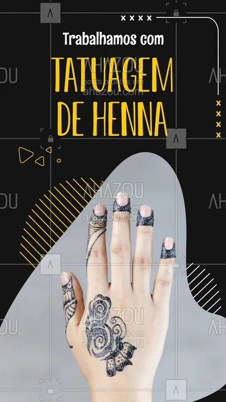 posts, legendas e frases de estúdios, tatuadores & body piercer para whatsapp, instagram e facebook: Nós também somos especializados no desenvolvimento de tatuagem de henna, não deixe de entrar em contato e agendar seu horário. #AhazouInk  #tattoo #henna