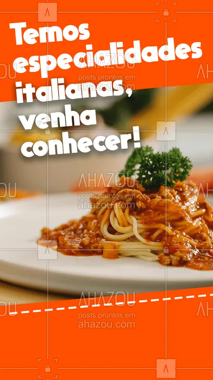 posts, legendas e frases de cozinha italiana para whatsapp, instagram e facebook: As principais especialidades italianas estão aqui, não perca tempo e venha saborear! 🍝 #ahazoutaste #pasta #restauranteitaliano #massas #comidaitaliana #italianfood #cozinhaitaliana #italy