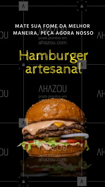 posts, legendas e frases de hamburguer para whatsapp, instagram e facebook: Carne e molhos deliciosos, como você nunca viu antes, prove agora o nosso hambúrguer artesanal, você não vai se arrepender!🍔 #ahazoutaste #artesanal  #burger  #burgerlovers  #hamburgueria  #hamburgueriaartesanal 