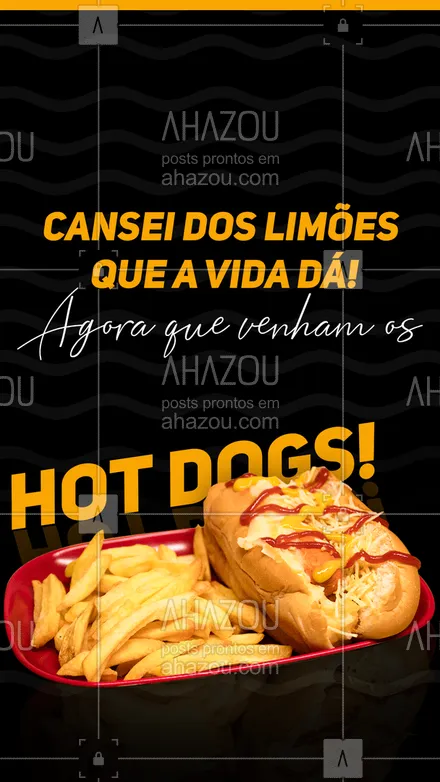 posts, legendas e frases de hot dog  para whatsapp, instagram e facebook: Não seria maravilhoso se de vez em quando a vida nos desse cachorro quente ao invés de limões? #hotdog #hotdoglovers #hotdoggourmet #ahazoutaste #cachorroquente #food #dogão