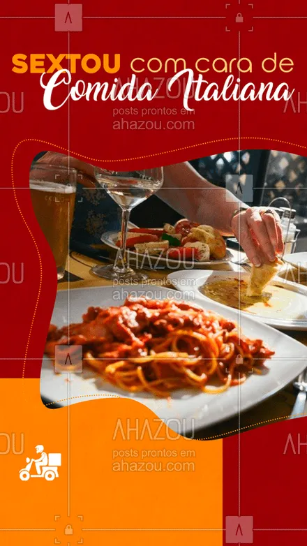 posts, legendas e frases de cozinha italiana para whatsapp, instagram e facebook: Alguém disse comida italiana?! ??
#ComidaItaliana #Sextou #Gastronomia #AhazouTaste #Delivery #Quarentena #SextaFeira 
