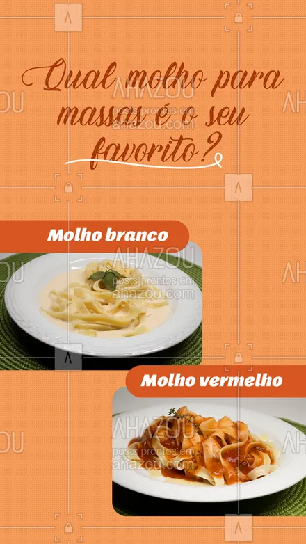 posts, legendas e frases de cozinha italiana para whatsapp, instagram e facebook: Dois molhos diferentes e cada um com sua peculiaridade e sabor.
Você gosta do tradicional molho vermelho ou prefere o molho branco?
Deixe nos comentários!
#ahazoutaste #massa #enquete #molho  #pasta  #cozinhaitaliana  #comidaitaliana 