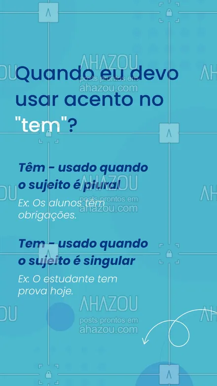 posts, legendas e frases de ensino particular & preparatório para whatsapp, instagram e facebook: Salve esse post e nunca mais fique com essa dúvida! ? #Gramatica #DicasdeGramatica #AhazouEdu #Portugues #TemouTem #AhazouEdu 