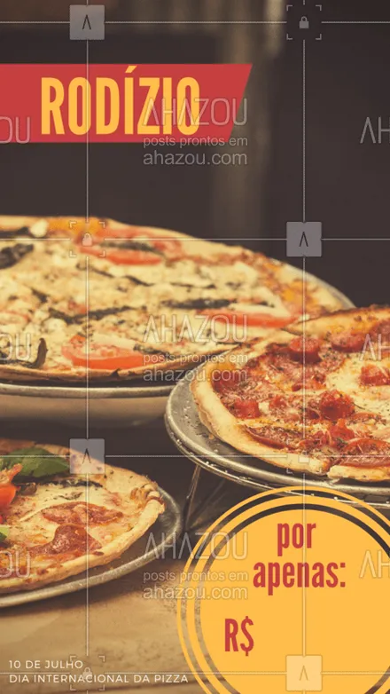 posts, legendas e frases de pizzaria para whatsapp, instagram e facebook: Nada melhor que um rodízio para comemorar o dia da pizza em grande estilo! #pizzaria #ahazoutaste #pizza
