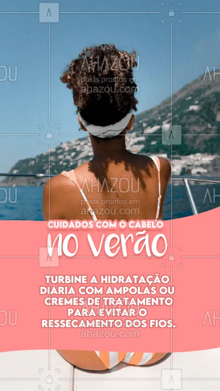 posts, legendas e frases de cabelo para whatsapp, instagram e facebook: Não deixe de cuidar dos seus cabelos no verão! Aproveite nossa dica!
#ahazou #cabelos #verão #praia #cuidado #dicas #AhazouBeauty 