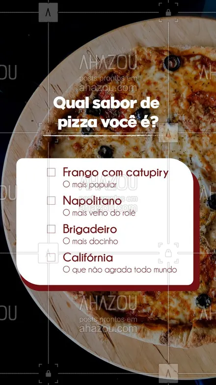 posts, legendas e frases de pizzaria para whatsapp, instagram e facebook: Qual sabor de pizza é você? Mas tem que falar a verdade! 🤭😂😂
#engraçado #enquete #humor #ahazoutaste #pizza  #pizzalife  #pizzalovers  #pizzaria 