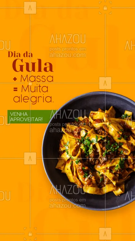 posts, legendas e frases de cozinha italiana para whatsapp, instagram e facebook: O Dia da Gula combina muito com massa e muito molho! 🍝 #comidaitaliana #cozinhaitaliana #italy #massas #pasta #restauranteitaliano