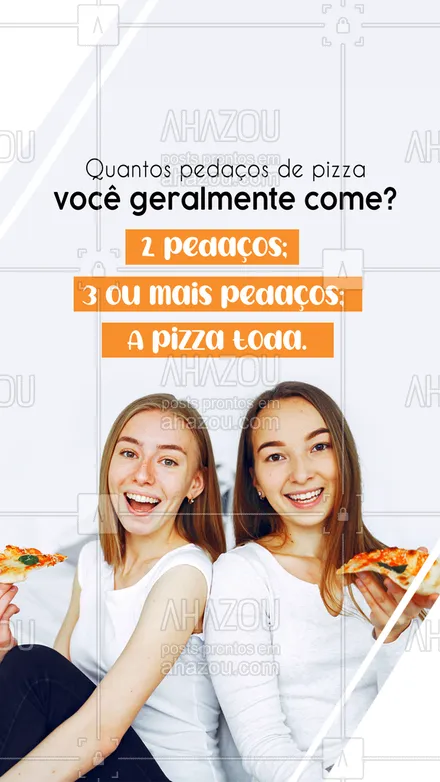 posts, legendas e frases de pizzaria para whatsapp, instagram e facebook: Quem é você na hora de comer a pizza? Sobra algum pedaço pra galera dividir ou você come uma pizza inteirinha sozinho(a)? Conta aqui pra gente nos comentários e vote na nossa enquete! 😋😉 #ahazoutaste #pizza  #pizzalife  #pizzalovers  #pizzaria 