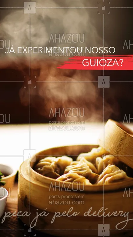 posts, legendas e frases de cozinha japonesa para whatsapp, instagram e facebook: Nossas porções de Guioza conta com uma diversidade de sabores e são feitos com ingredientes de primeira qualidade?! Peça pelo delivery! #guioza #delivery #ahazoutaste  #japa #comidajaponesa