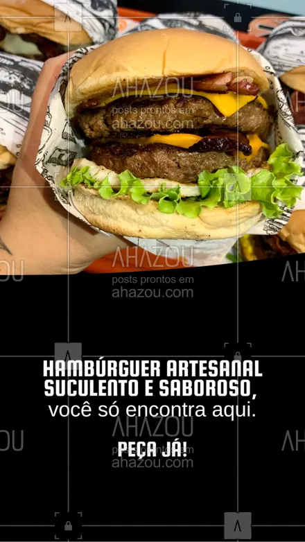 posts, legendas e frases de hamburguer para whatsapp, instagram e facebook: Alguém aí falou em comer um hambúrguer bem suculento? Nós temos o que você procura, peça já e aproveite. 🍔🥤 #ahazoutaste #artesanal #burger #burgerlovers #hamburgueria #hamburgueriaartesanal 