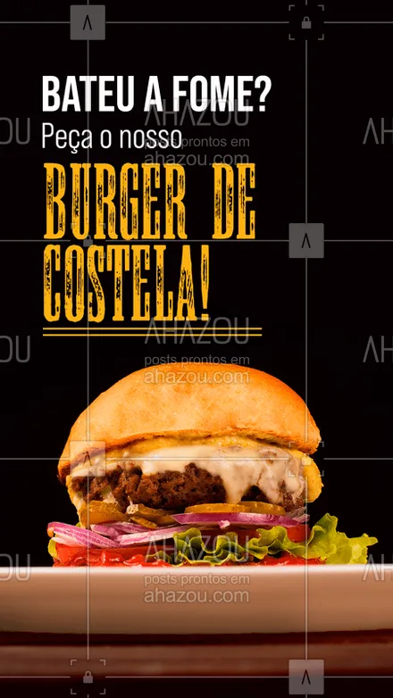 posts, legendas e frases de hamburguer para whatsapp, instagram e facebook: Mate a sua fome com nosso delicioso Hambúrguer de Costela! 
Peça pelo delivery. 

#hambúrguer #burger #hamburgueria #ahazoutaste #HambúrguerDeCostela #loveburgers