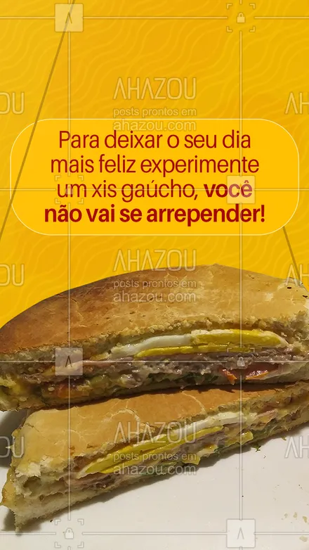 posts, legendas e frases de hamburguer para whatsapp, instagram e facebook: Com certeza você vai alegrar ainda mais o seu dia. Nossos hambúrgueres são típicos do Sul e tem um sabor sensacional. Venha conferir ou peça logo pelo delivery essa maravilha!😋 #ahazoutaste #xisgaucho #burger  #burgerlovers  #hamburgueria  #hamburgueriaartesanal  #artesanal 